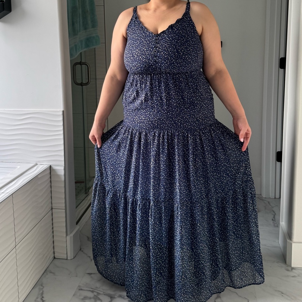 Melloday Maxi Dress Pretty Blue Floral Spring Print size L - Picture 2 of 5